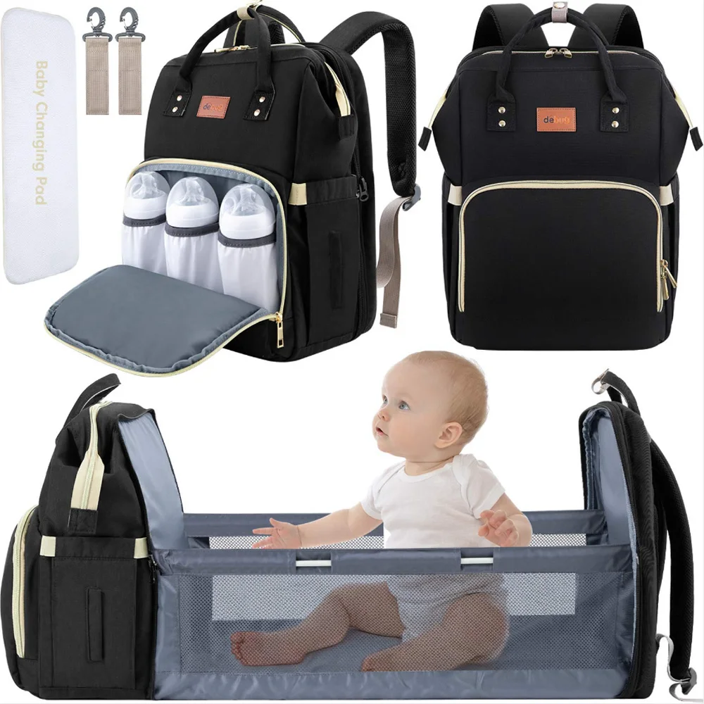 low MOQ china factory portable luxury pu leather diaper bag 3 in 1 diaper bag backpack with changing station