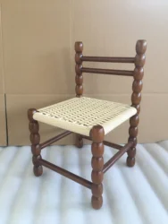 Children High Back Small Portable Modern Wooden Paper Cord Woven Seat Kids Stool