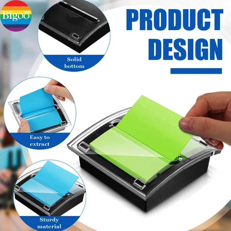 Smart custom pull message memo sticky note pads N times sticker in clear holder dispenser set for office school supply