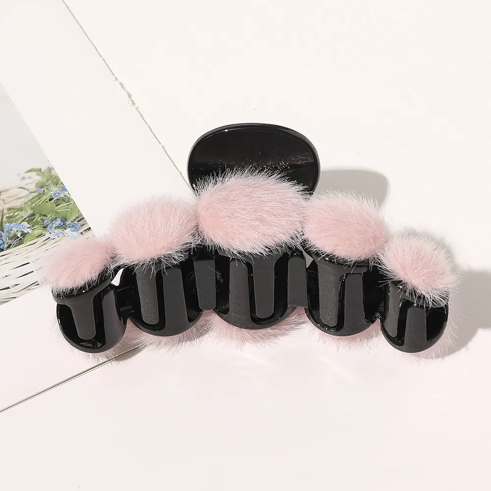 Women Mink Fur Hair Claw Small Banana Hair Clips Crab Hairpins Hair Accessories for Girl Headdress Ornament Hairgrips Barrettes