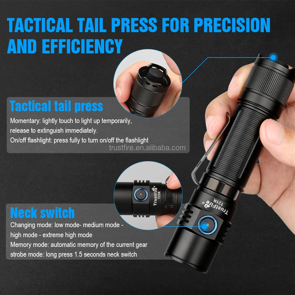 TrustFire T21R Tactical Flashlight 2600 lumens USB Rechargeable LED Torch Light