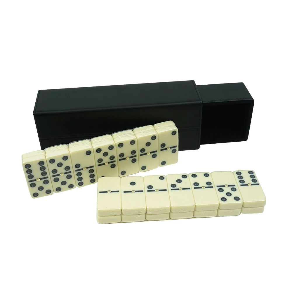 Portable Puzzle Board Game Double 6 Dominoes Game Set Ivory Dominoes  in Black Leather Case