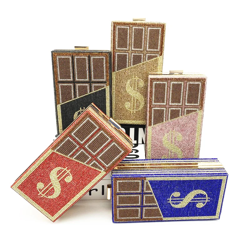 Wholesale Luxury Shaped Dollars Rhinestone Crystal Money Bag Wedding Clutch Purse Ladies Evening Bag