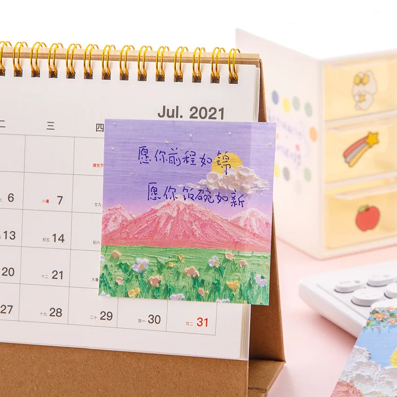 80 sheets Oil Painting Note Sticker Self-Adhesive Sticky Notes Memo Pad Scrapbooking Stickers Office School Stationery Notepad
