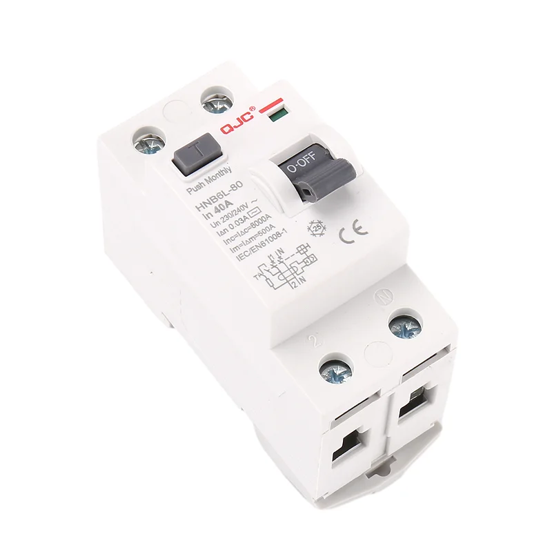 QJC 2p 2 pole RCBB ELCB RCD 6KA 6a 10a 16a 20a 32a 40a 50a 63a 80a 100a 125a Electronic Earth Leakage Current Circuit Breakers