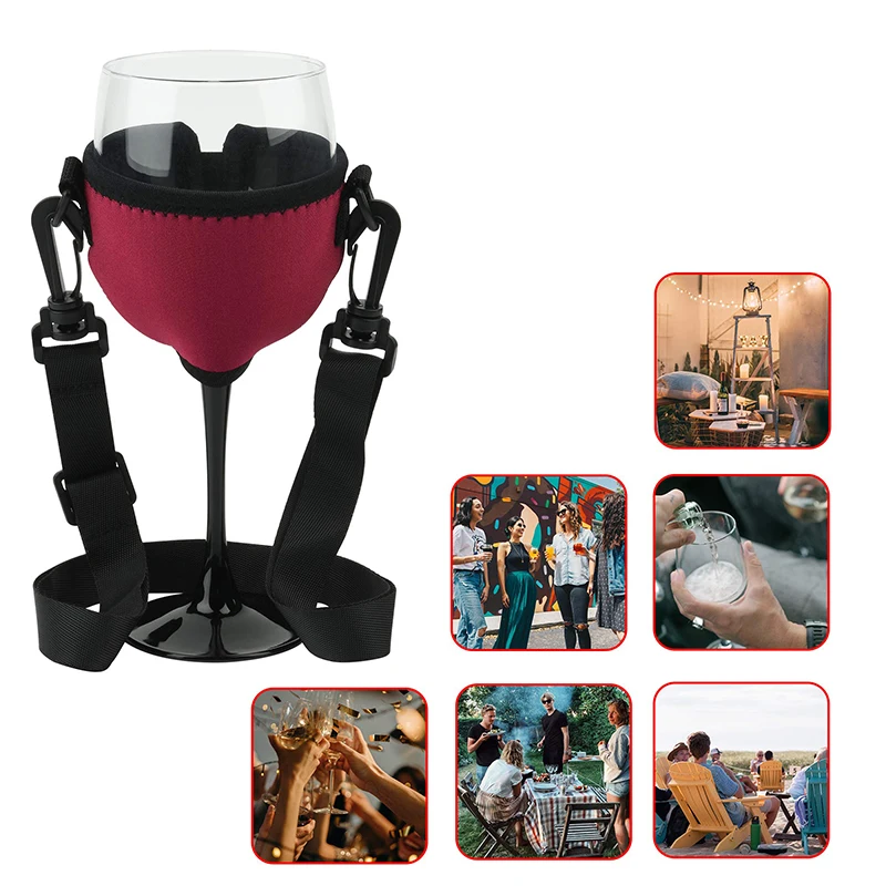 Wine Glass Insulator Drink Holder Neoprene Sleeve with Adjustable Neck Strap For Wine Walk
