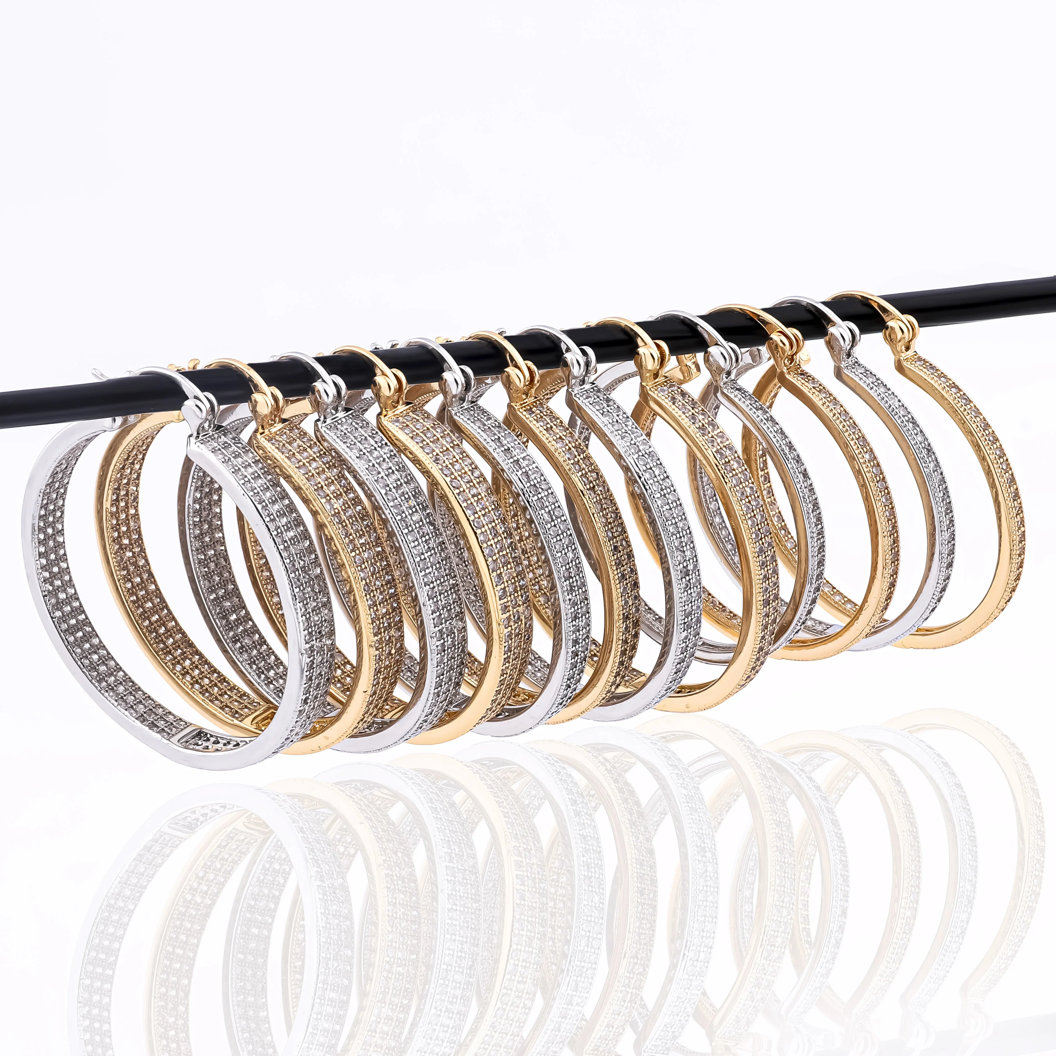 Design hip hop round hypoallergenic large rhinestone 18k gold silver plated earring big size zircon women huggie hoop earrings