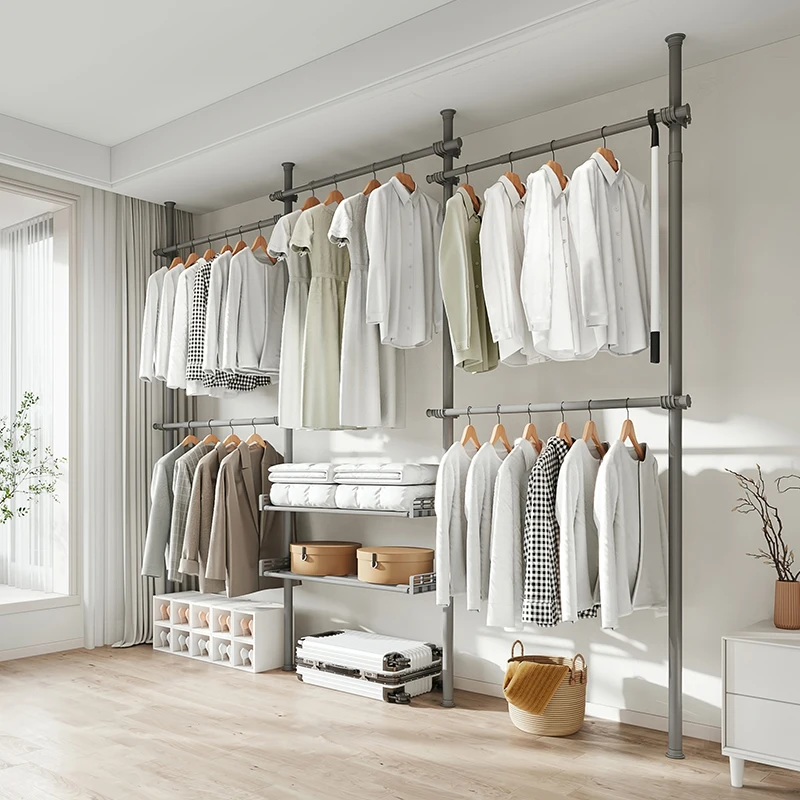 Modern Bedroom Ceiling Large Walk in Wardrobe Telescopic Portable Closet Shelving System Wardrobe for Clothes