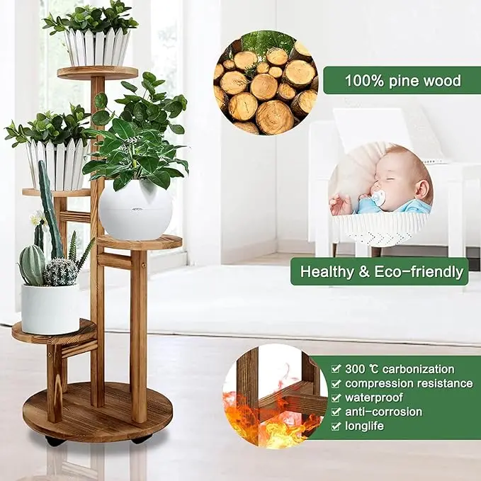5 Tiered Tall Plant Stand for Indoor Outdoor Wood Plant Shelf Corner Display Rack, Multi-tier Planter Pot Holder Flower Stand