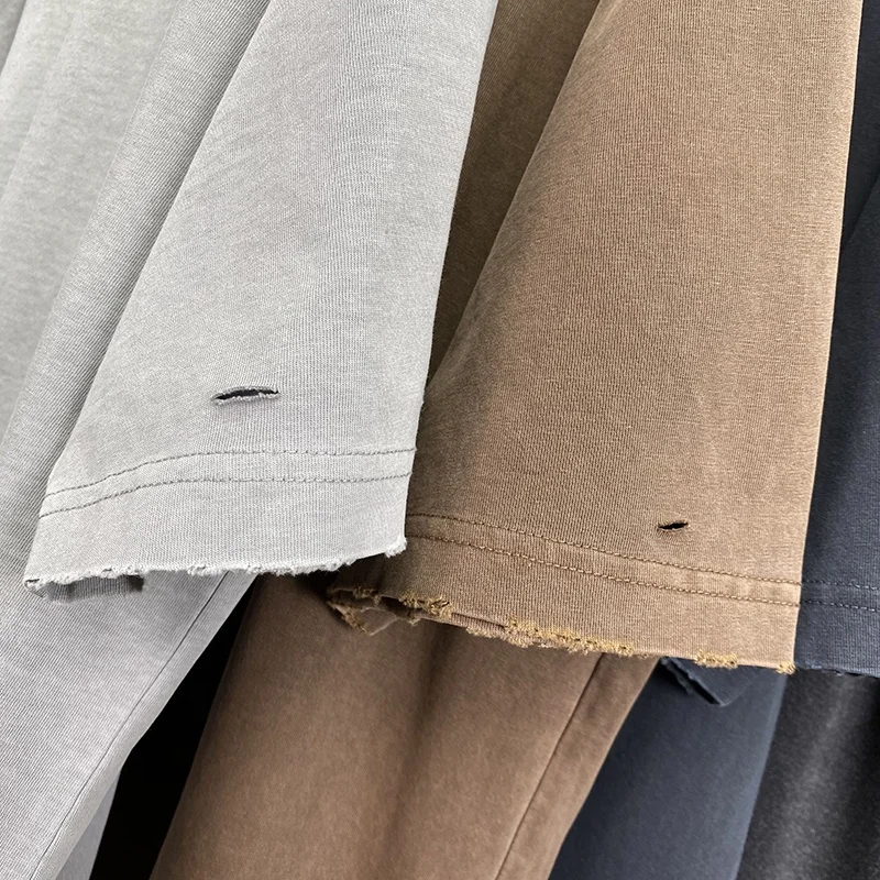 Acid Washed Distressing T Shirt Distressed Tshirt Heavyweight Hip Hop Stone Oversized Custom Vintage Customized Men Jersey Blank