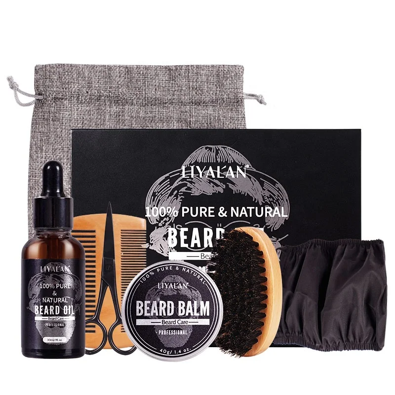 Private Label Beard Care Beard Grooming Kit  Men  Growth Oil Set Softens Strengthens Beard Oil