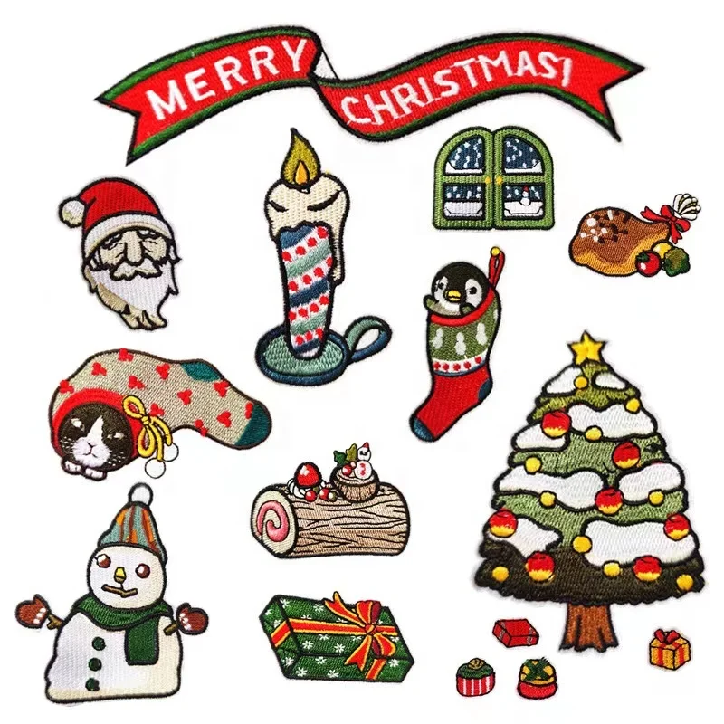 Hot Sale Christmas Tree Patch Snowman Gift Box Patch Christmas Sock Patch