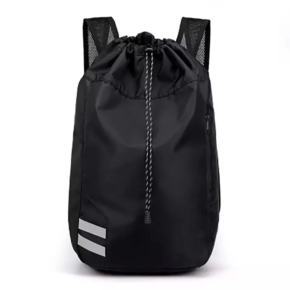 Simple Men Basketball Backpack Tide Large Capacity Nylon Waterproof Beam Mouth Bucket Sport Bag Foldable And Easy To Carry Black