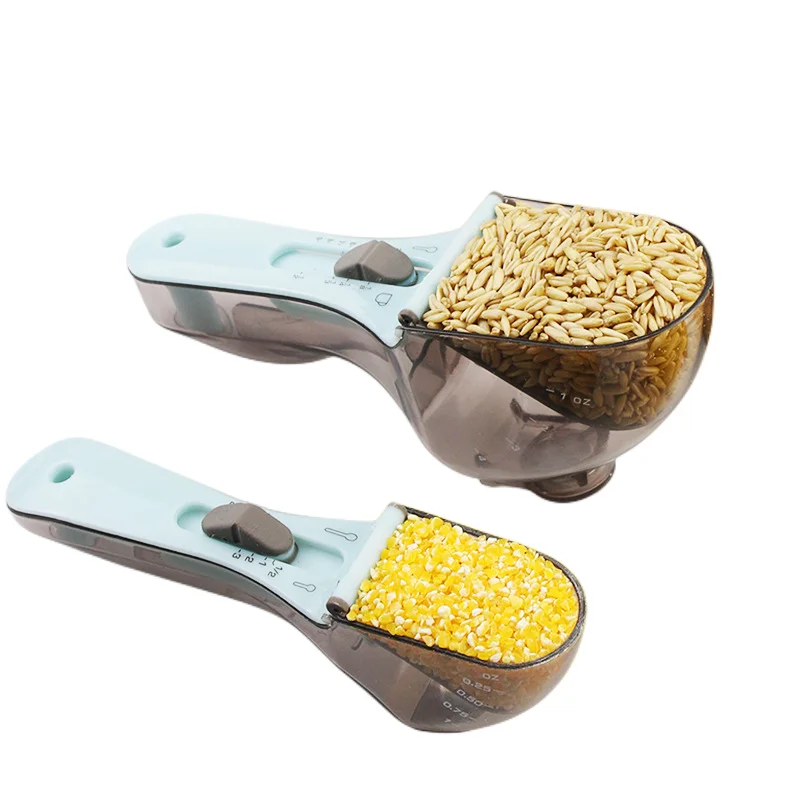 Kitchen multifunctional 2 in 1 integrated adjustable baking measuring spoon measuring cup set