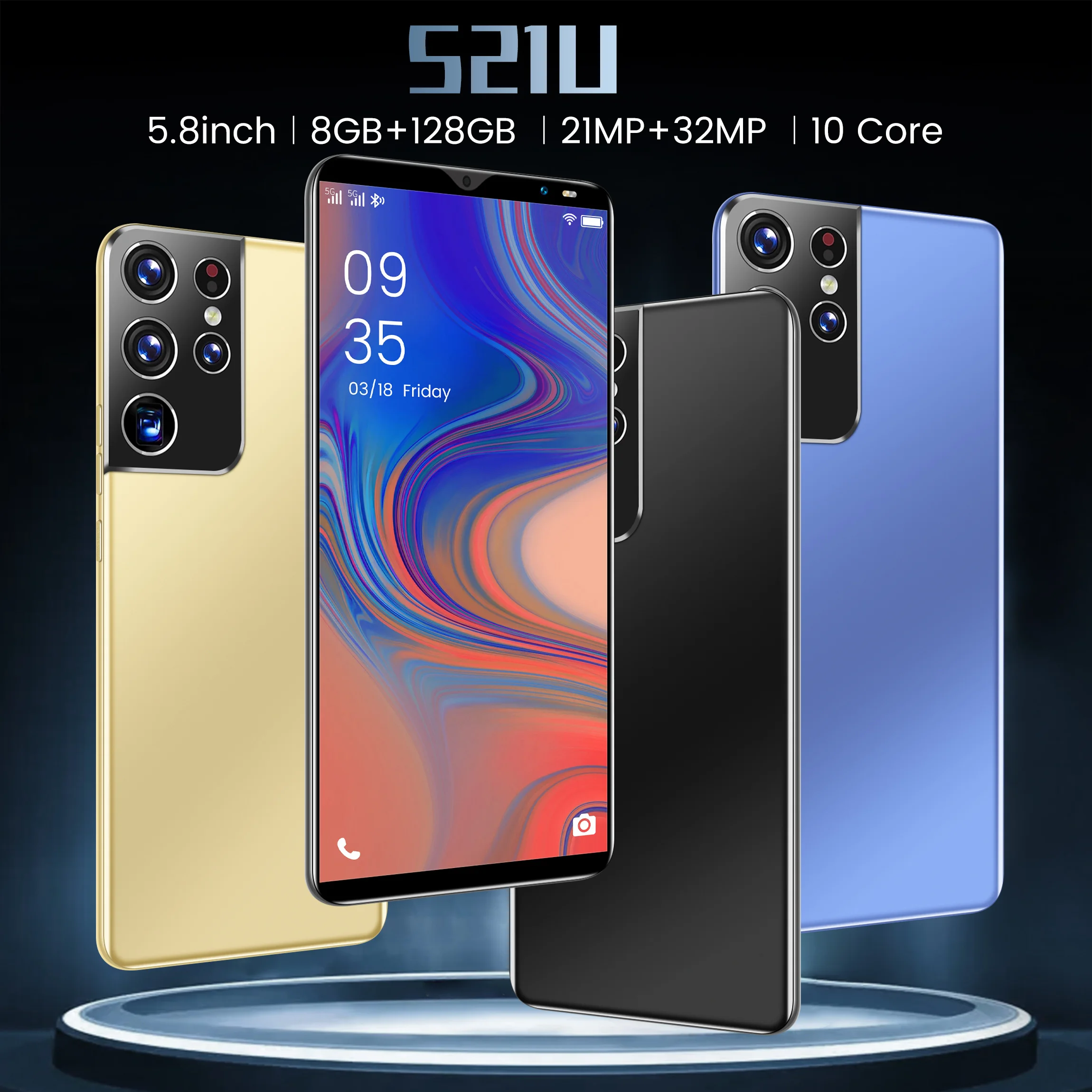  2021 новейшая Горячая Настройка Android смартфон S21 U 5 8 дюймов 4800 мА/ч ГБ + 128 Гб большой объем памяти также GSM 5G чехол для мобильного
