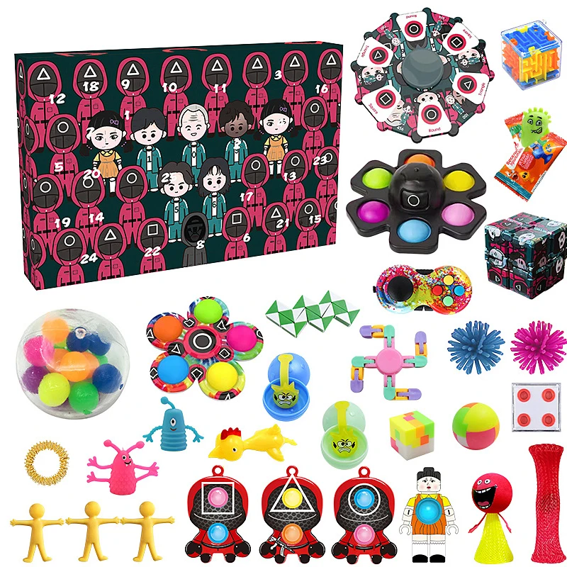 Фиджет-игрушка кальмар, игра, календарь с адвентом, набор антистрессовых игрушек, игрушка для снятия стресса, фигурка, слепый ящик, детский подарок на Хэллоуин и Рождество