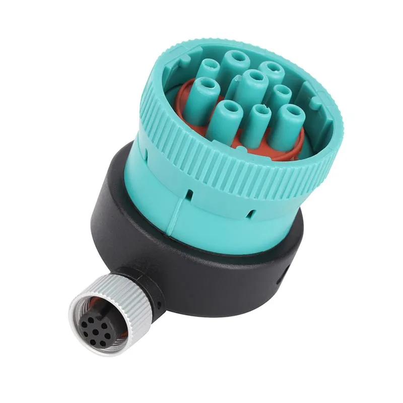 Green J1939 9pin Male To M12 8pin Female Diagnostic Adapter Connector Converter For Heavy Duty Trucks