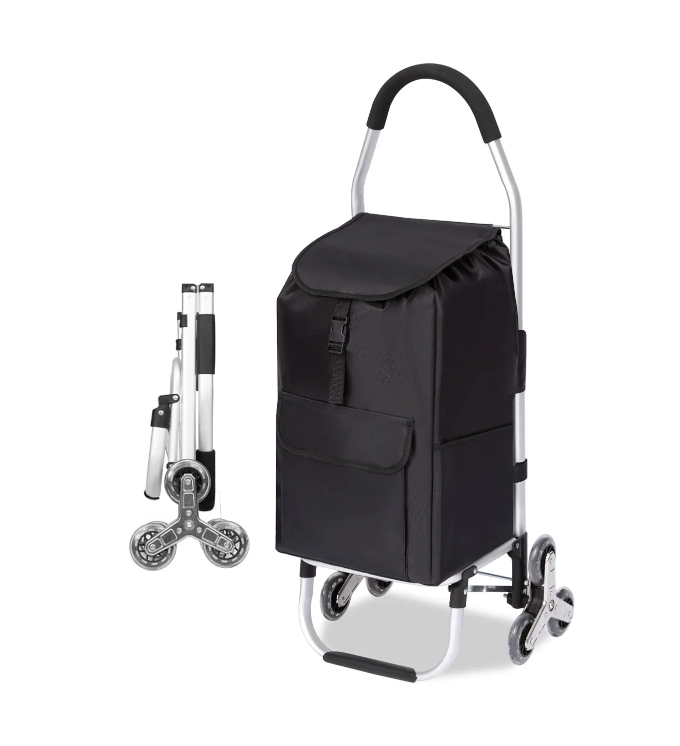 Three-wheeled stainless steel stair climbing foldable high-capacity car trunk shopping trolley