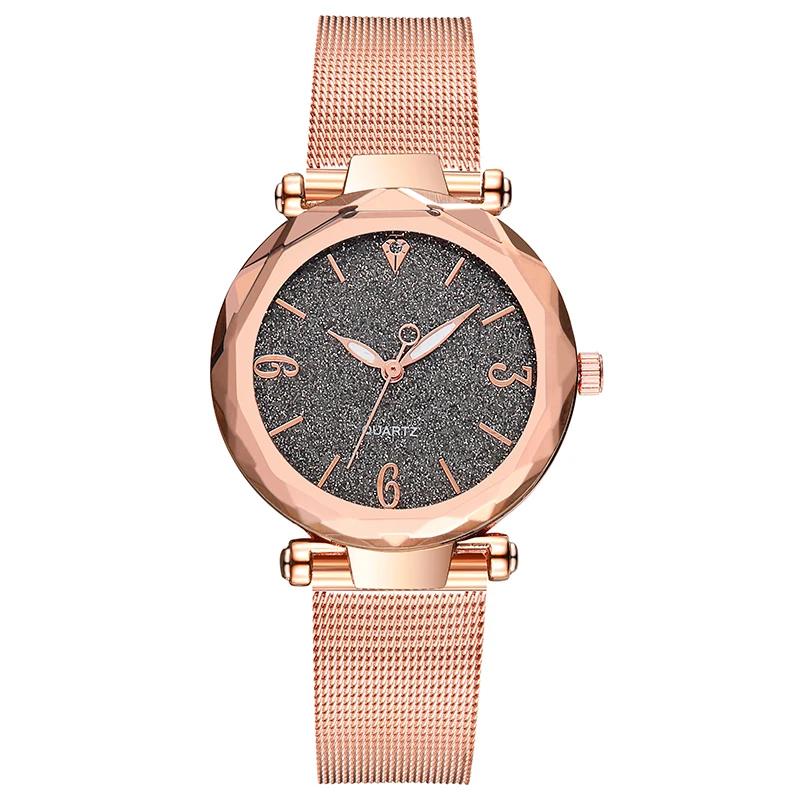 
Rose Gold Mesh Steel Women Watch Top Brand Luxury Starry Sky Dial Lady Wrist Watch Female Clock 
