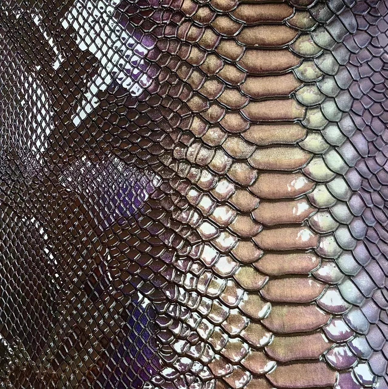 High Quality Snake Skin Shiny Pattern PVC Faux Leather Embossed Synthetic Leather for Shoe Bag Handbag Belt