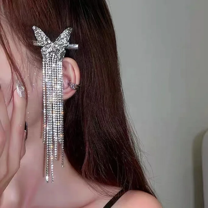 Hot Selling Women Hairpin Rhinestone Long Tassel Hairgrips Butterfly Hair Clips