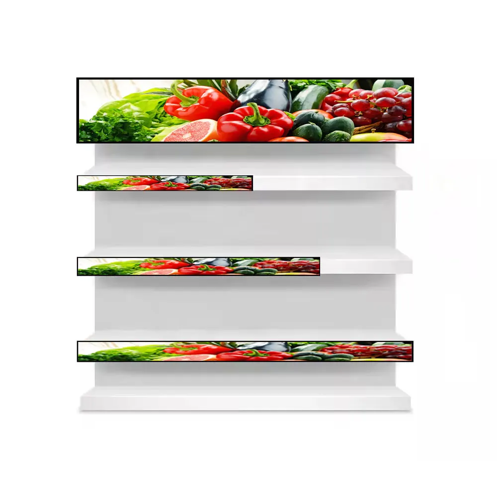 Stretched bar lcd advertising display 16.4inch 28inch android ultra wide digital shelf lcd screen stretched bar display