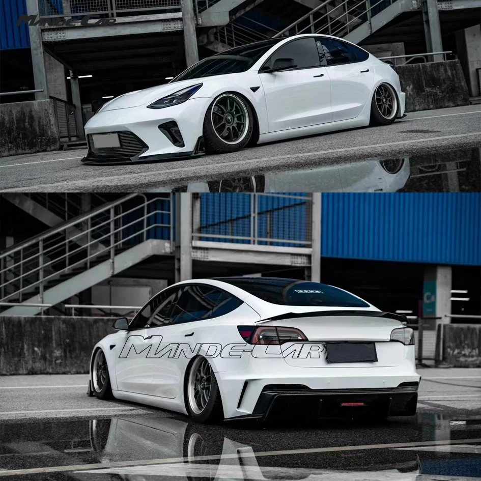 Auto Car Front Bumper Side Skirt Rear Bumper Body Kits for Tesla Model 3 Fiber Glass Carbon Fiber Material Accessories