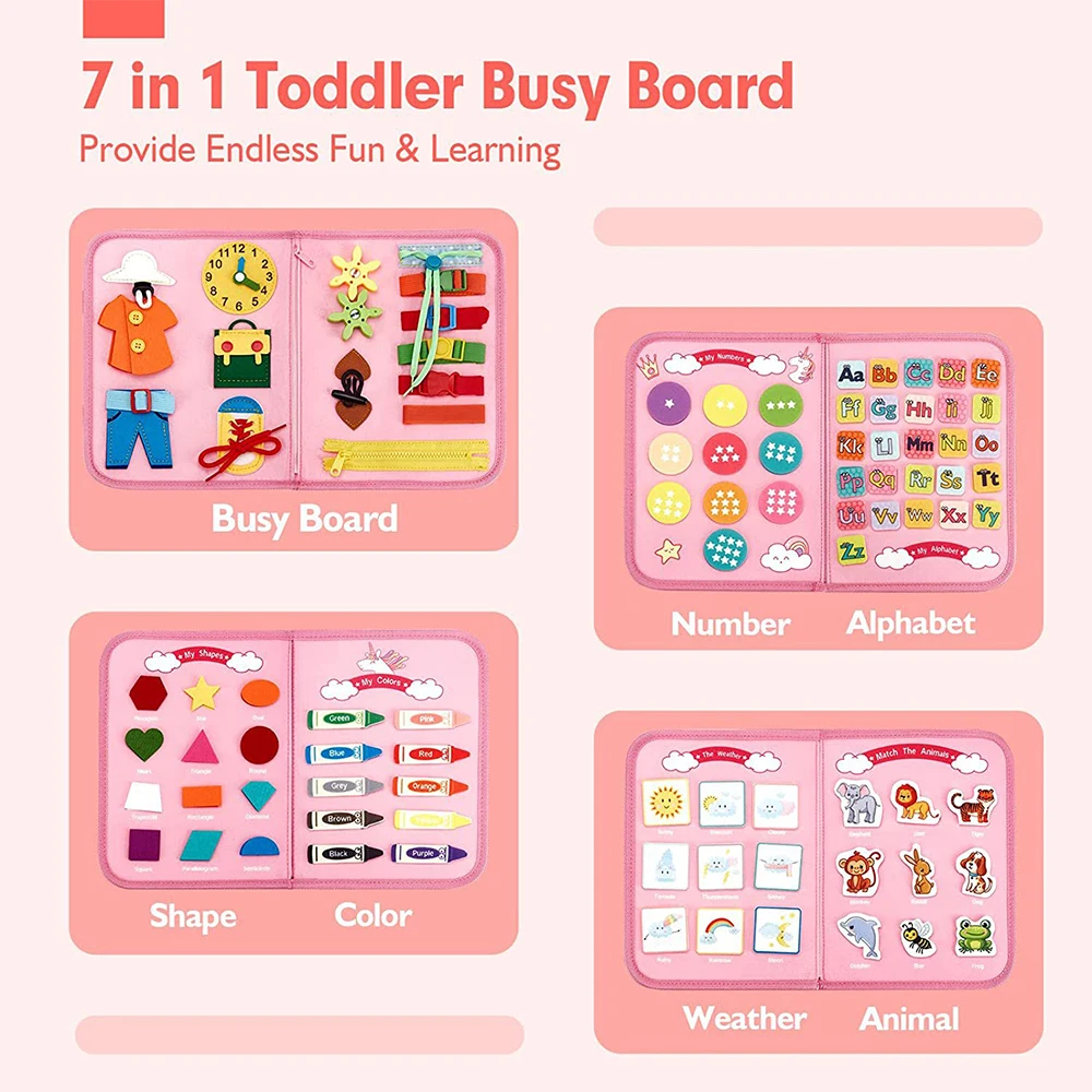 Busy Board Montessori Toys, Sensory Toys for Toddlers 1-3, Educational Toys, Preschool Activities for Learning Fine Motor Skills