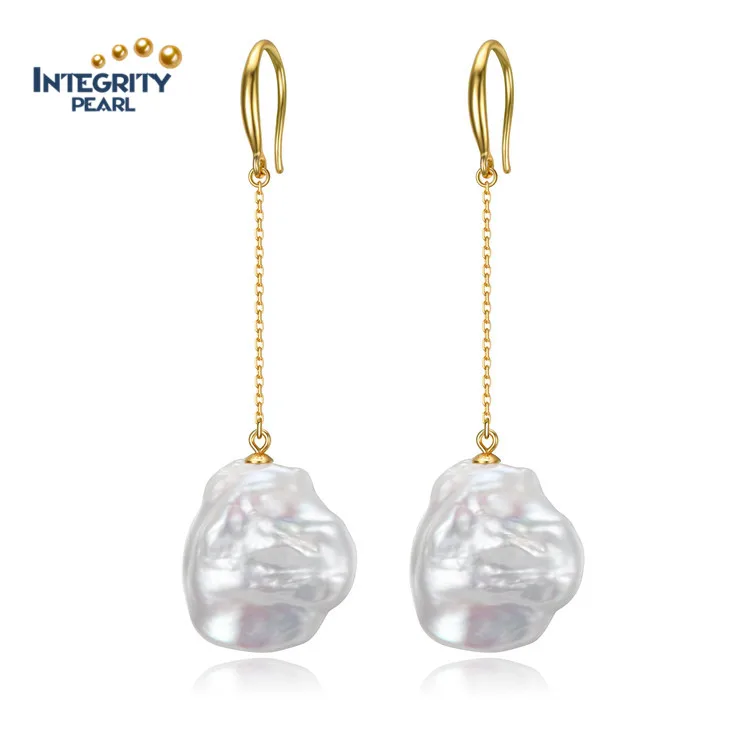 Freshwater 13-15mm  AA+ big size keshi pearl long  dangling pearl earring