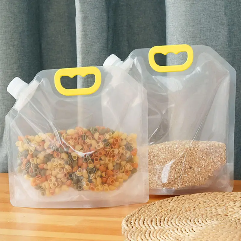 Transparent Plastic Reusable Nozzle Spout Handle Stand Up Storage Packaging Pouch Grain Moisture Proof Sealed Bag