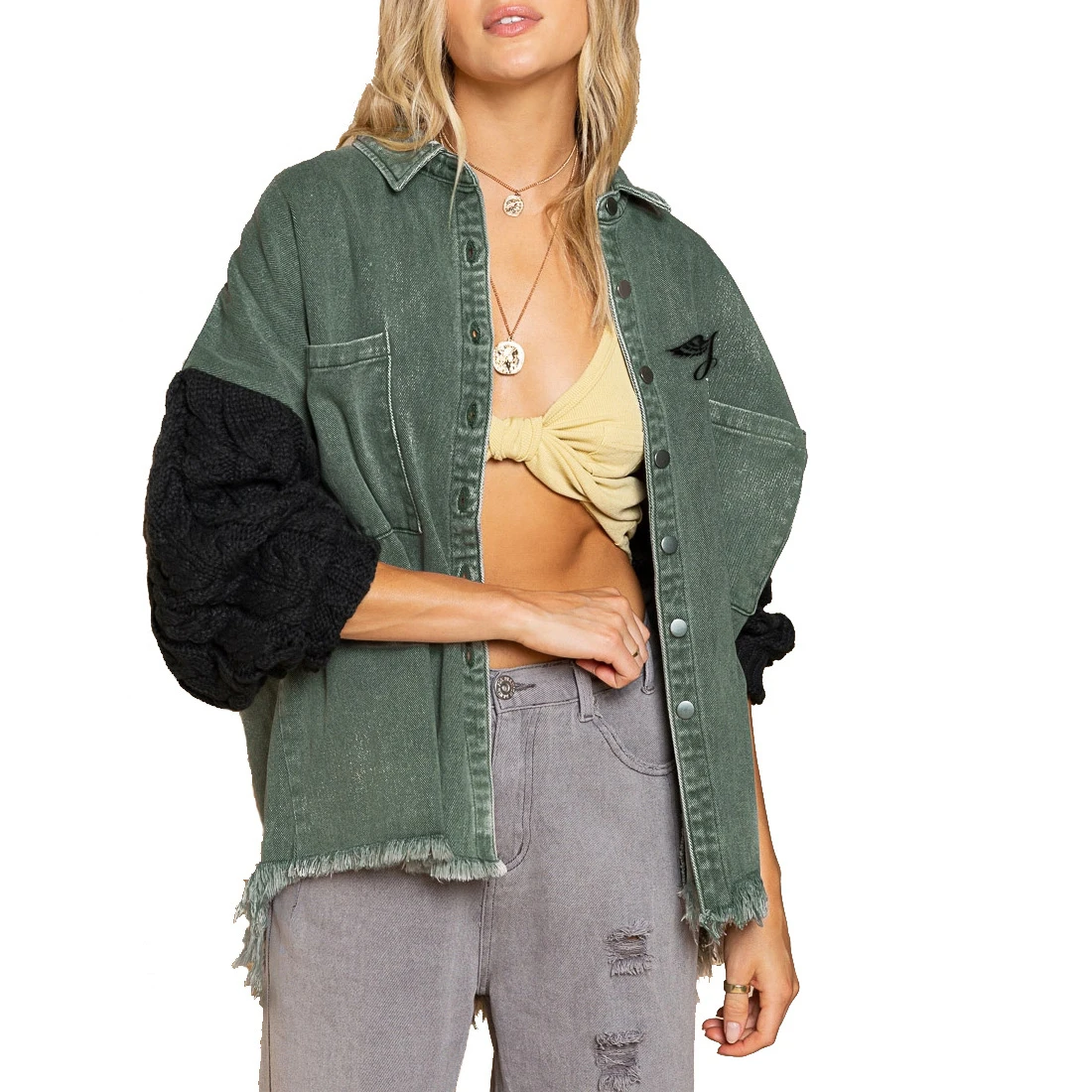 SMO Ladies button open patchwork women winter coat korean style jeans sweater denim jackets