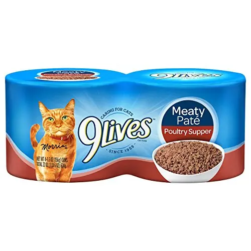 9 жизней мясной пашот для домашней птицы ужин влажный корм кошек банки 24-5 5 унций [6 упаковок по четыре]