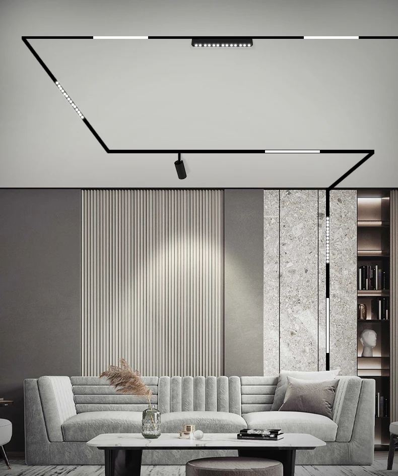 Modern Design  Magnetic Track Rail Surface mounted  /Suspending rai 1.5mm 1m/2m/3m For Home/Office Linear Track Light System