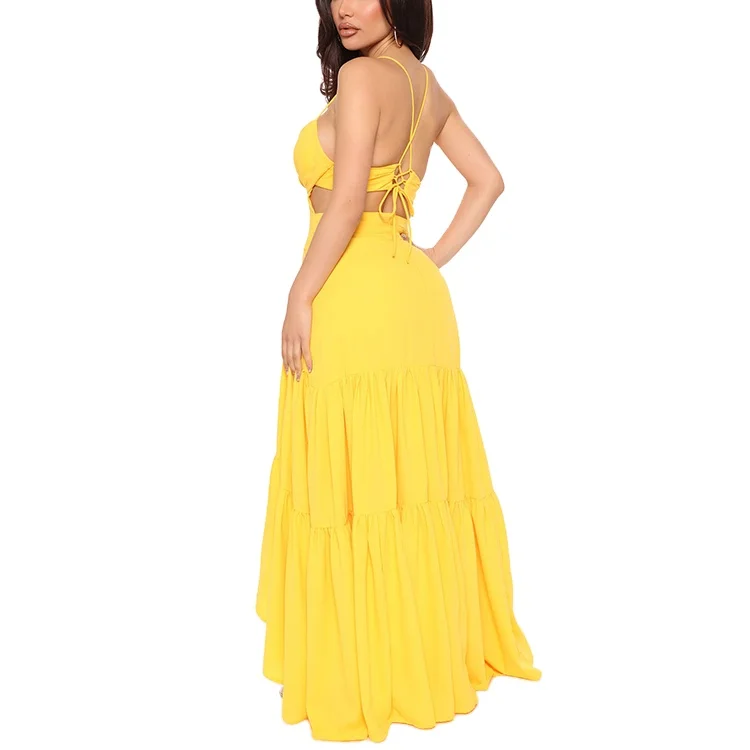 2022 Yellow Womens Club Maxi Dresses Backless Robe Party Kleding Sexy Long Dress