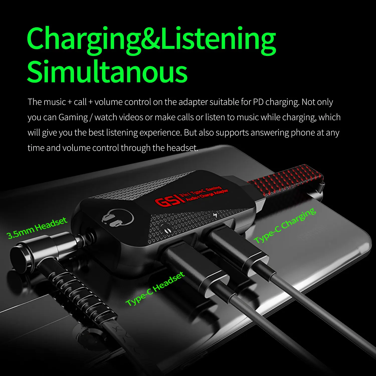  Портативные наушники TYPE-C до 3 5 мм GAMING HEADSET микро SD карты для мобильных