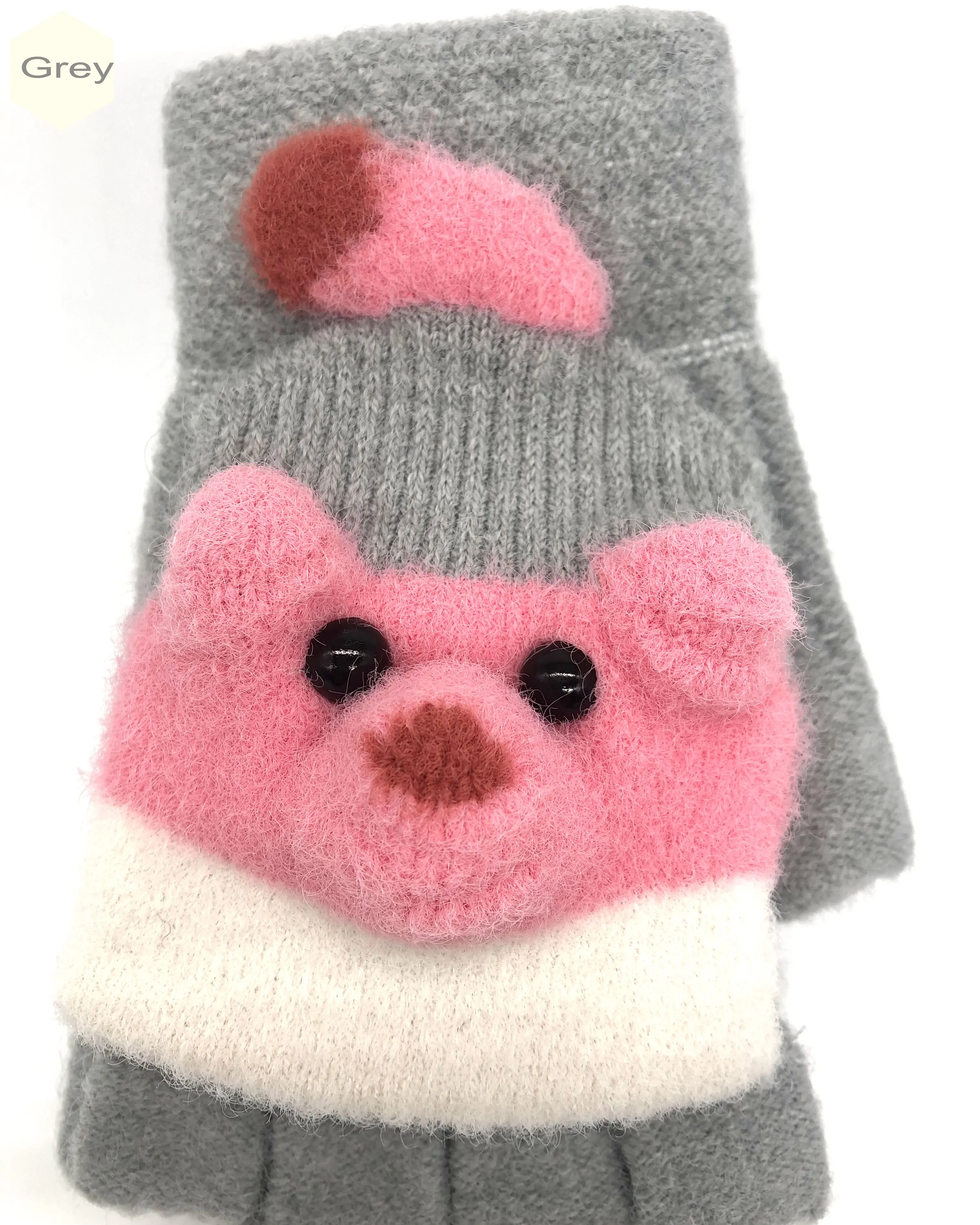 Factory directly sale half fingers with cap Cashmere winter gloves low MOQ wholesale  knit children gloves