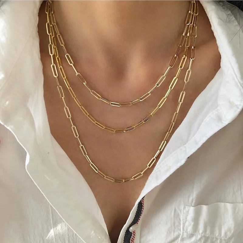 Ladies Waterproof Tarnish Free 18K Gold Fashion Custom Stainless Steel Gold Necklace Chains For Jewelry Making Women