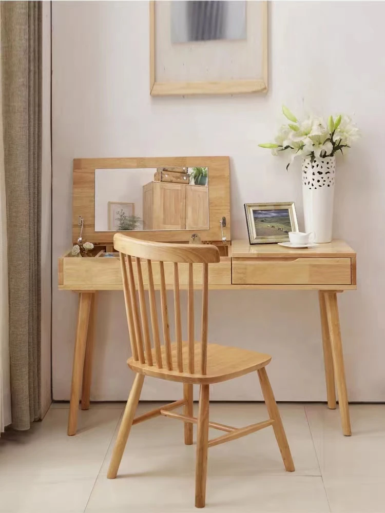 Bedroom Dresser Furniture Chair Simple  Solid Wood  Table With Mirror And Drawers