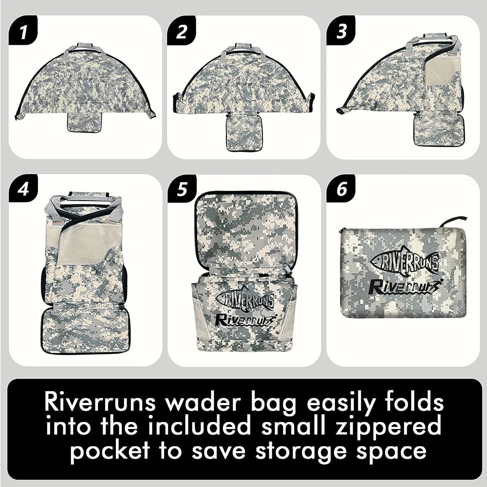 Fishing Hunting Wader Bag with Vented Mesh, Foldable Waders Boots Bag, Changing Pad & Bag for Fishing, Hiking(B01)