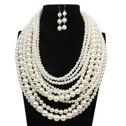 Fashion accessories wholesale multilayer pearl exaggerated long sweater chain necklace for female