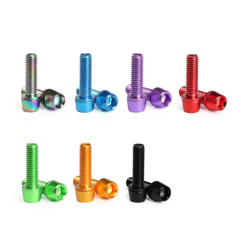 RIDERACE 6Pcs/Set Handlebar Screws Tianium-plated Colorful Stainless Steel Road Bike Handle Bar Stem Riser Screws Bike Accessory