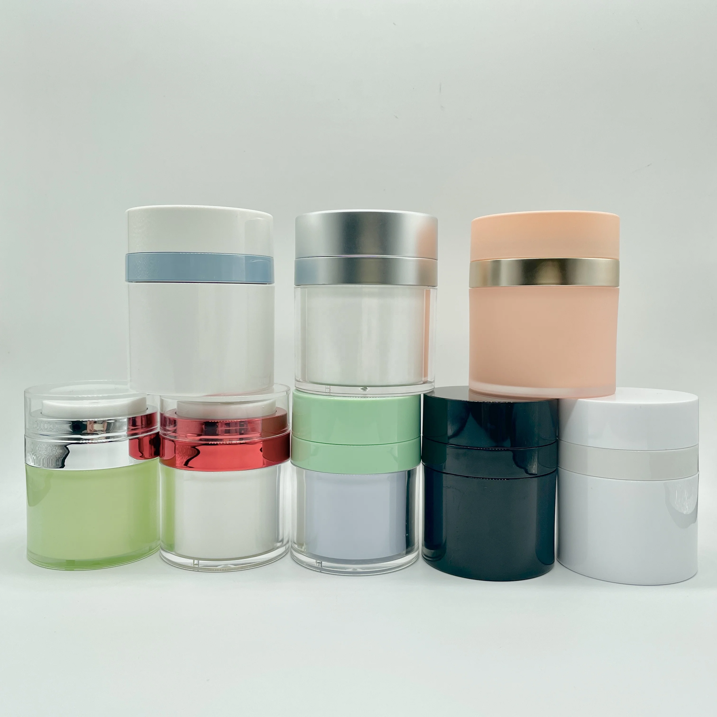 custom 15g 30g 50g popular pearl white and shiny silver refillable airless pump jar