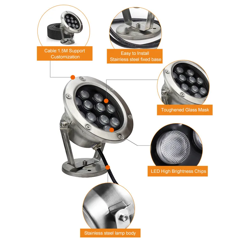 underwater lamp Professional Stainless Steel RGB Light IP68 Underwater Rgbw Mini Led Fountain Lights Swimming pond light