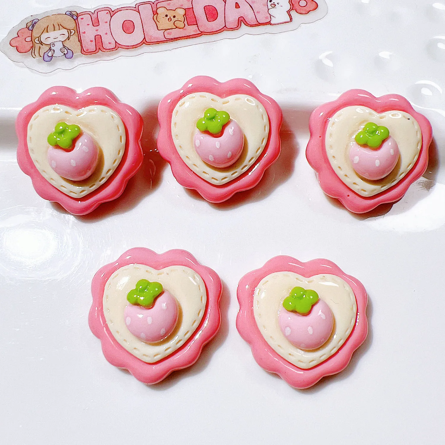 100PCS/BAG Heart Tulip Strawberry Cherry Bear Rabbit Resin Charms For Slime Mobile Case Keychain DIY Craft Decoration