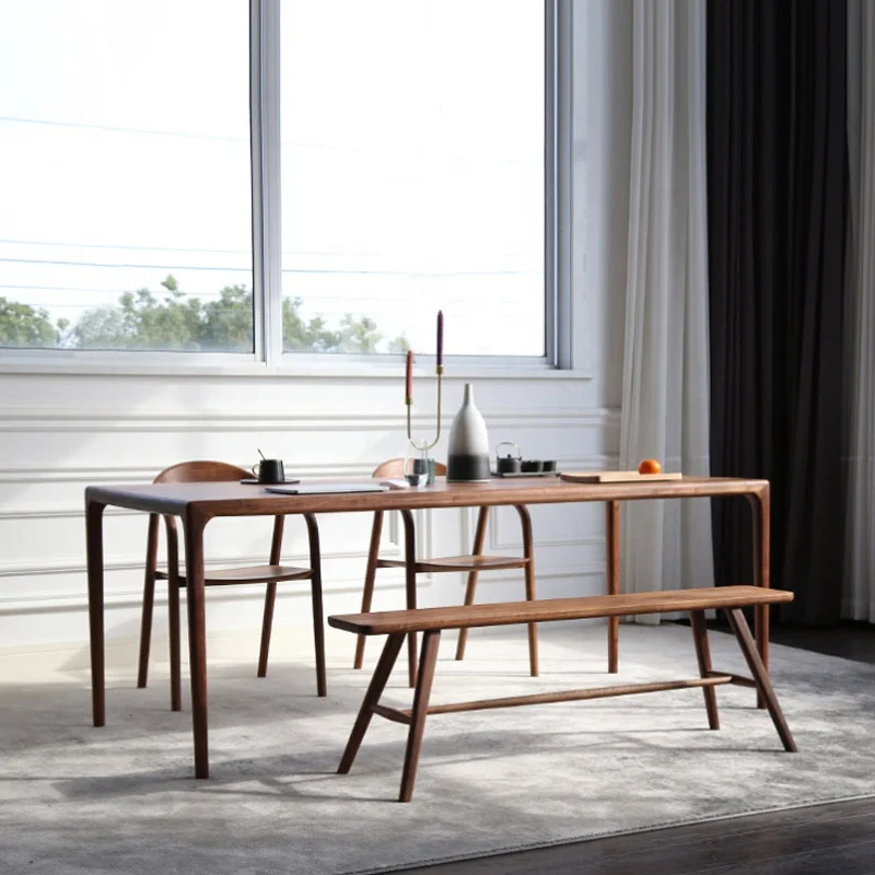 Modern Simple Design American Walnut Color Rectamgle Solid Wood Dinning Table Set 6 Seater