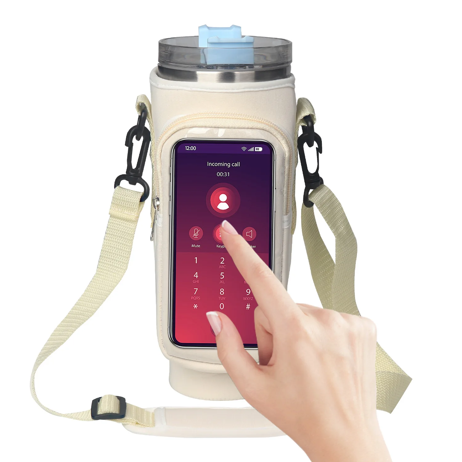 Stock Custom Colorful Transparent Touch Screen Sports Water Bottle Holder Sleeve Cooler With Adjustable Long Shoulder Strap