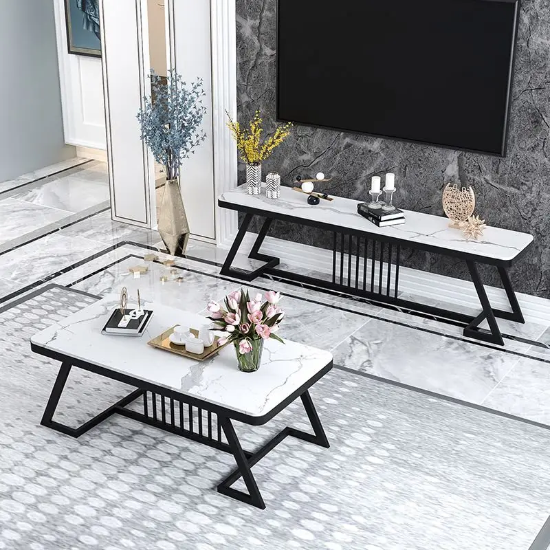 Мебель для гостиной, фабрика, оптовая продажа, модный креативный ТВ-шкаф, столик под раковину, ТВ-стол с черной металлической рамой, Мраморная настольная ТВ-подставка