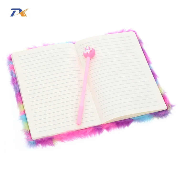 Custom rainbow colour girl gift diary cartoon animal unicorn plush notebook