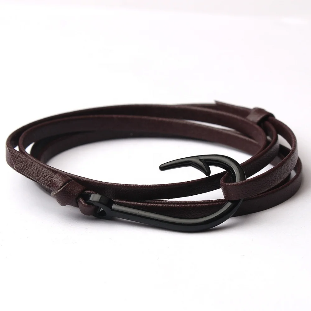 Hot sale fashion casual nautical wind ship anchor pirate leather rope fish hook braided bracelet