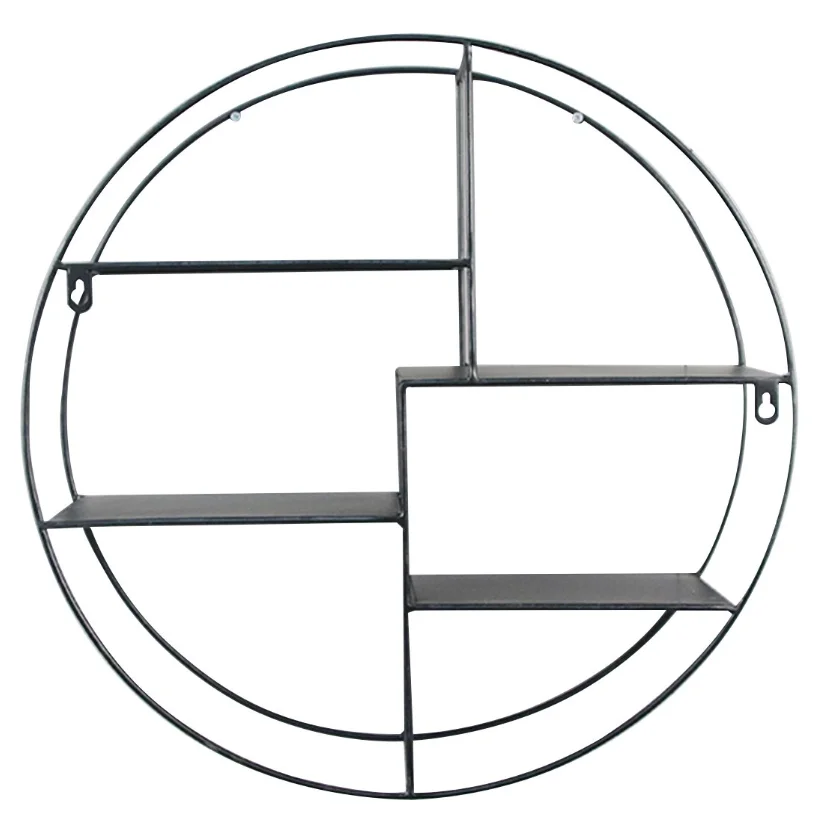 Plain iron round wall frame high quality iron shelf round iron work storage shelf decorative furniture floating wall frame